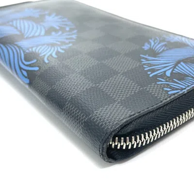 Pre-owned Louis Vuitton Damier Graphite Black Blue Damier Graphite Long Wallet (bi-fold) () In Multi