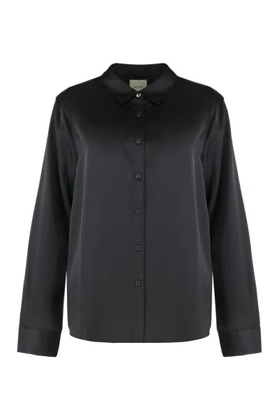 Calvin Klein Satin Long-sleeve Shirt In Black