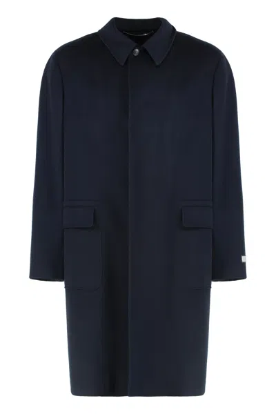 Canali Single-breasted Wool Coat In Blue
