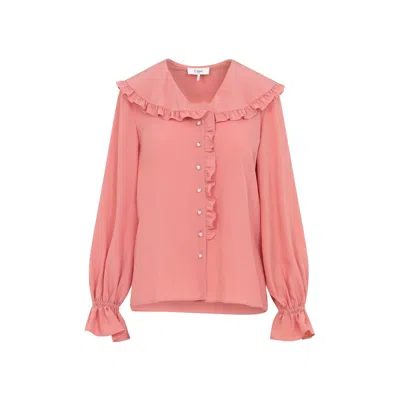 Chloé Bertha-collar Ruffle Button-down Silk Blouse In Pink