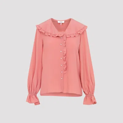 Chloé Bertha-collar Ruffle Button-down Silk Blouse In Pink