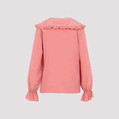 Chloé Bertha-collar Ruffle Button-down Silk Blouse In Pink
