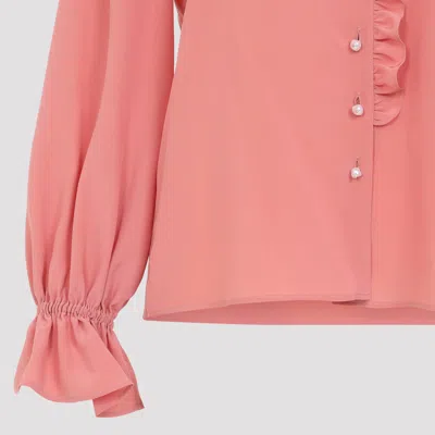 Chloé Bertha-collar Ruffle Button-down Silk Blouse In Pink