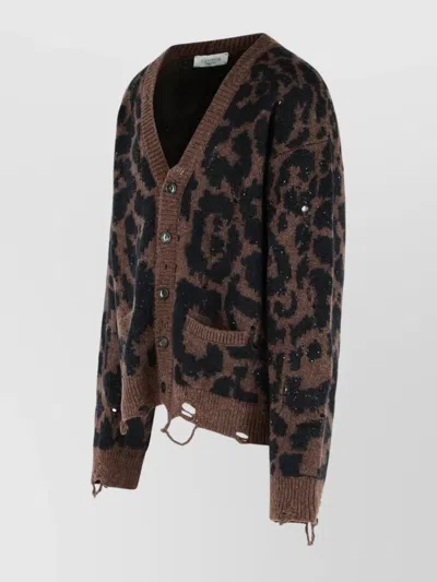 Laneus Spotted Merino Wool Blend Cardigan In Multi