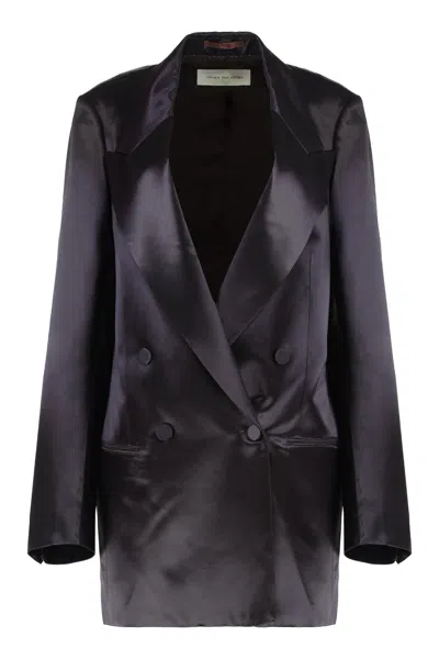 Dries Van Noten Satin Double-breasted Jacket In Black