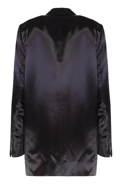 Dries Van Noten Satin Double-breasted Jacket In Black