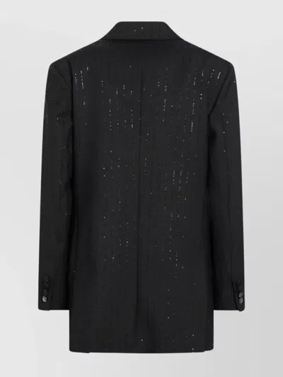 Max Mara Black Double-breasted Sequin Wool Blazer In Black