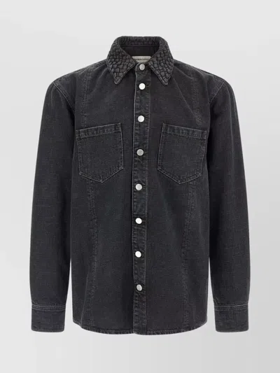 Namacheko Braided Long Sleeve Shirt With Quilted Collar In Black