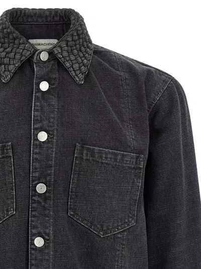 Namacheko Braided Long Sleeve Shirt With Quilted Collar In Black