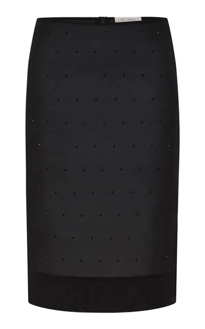 St Agni Silk Glass Beaded Skirt In Black
