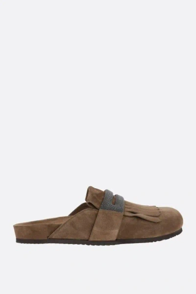 Brunello Cucinelli Suede Slippers In Brown