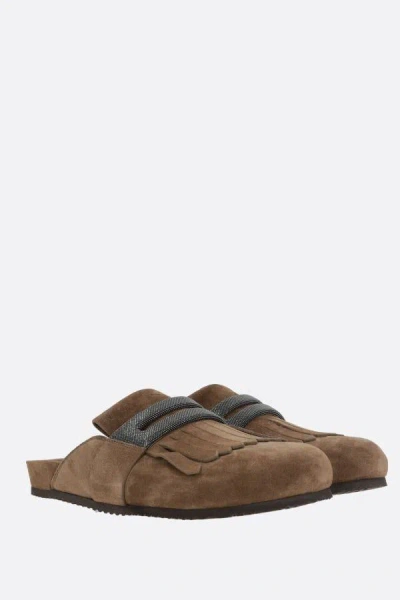 Brunello Cucinelli Suede Slippers In Brown