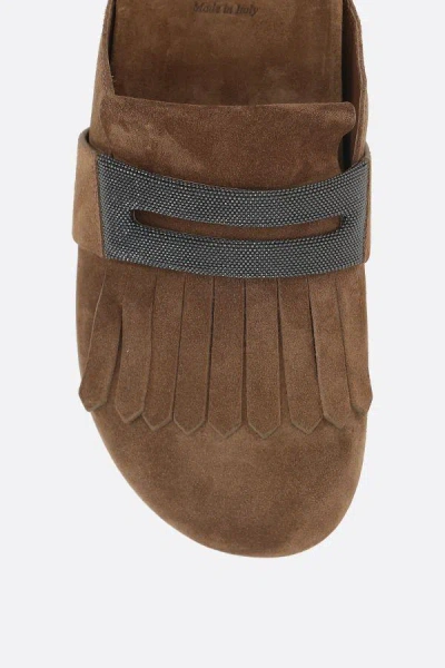 Brunello Cucinelli Suede Slippers In Brown