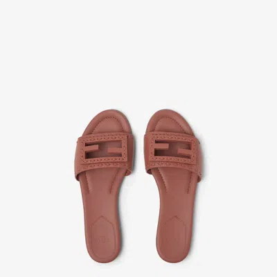 Fendi Baguette Leather Slides With Macro Selleria Topstitches In Brown