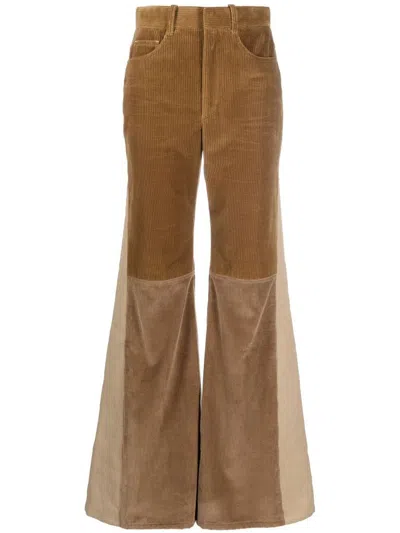Chloé Triple Brown Retro Flared Corduroy Pants In Brown