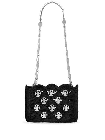 Rabanne Raffia Woven Crochet Shoulder Bag Disc In Black