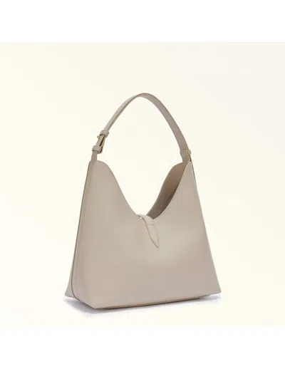 Furla Marshmallow Leather Hobo Bag With Adjustable Handle In Gray