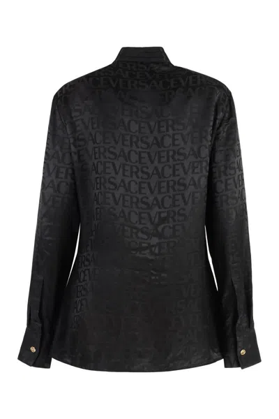 Versace Satin Blouse Printed Pattern In Black