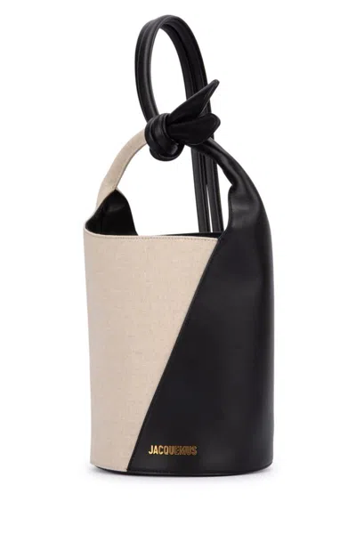 Jacquemus Blackwhite Le Petit Tourni Bucket Bag In Blacklightgreige