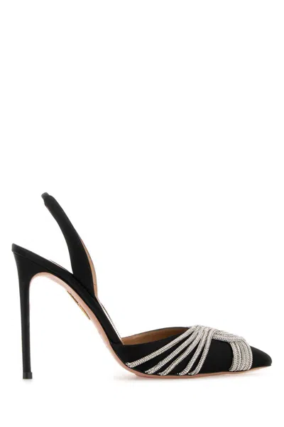Aquazzura Black Satin Gatsby Sling 105 Pumps In Black