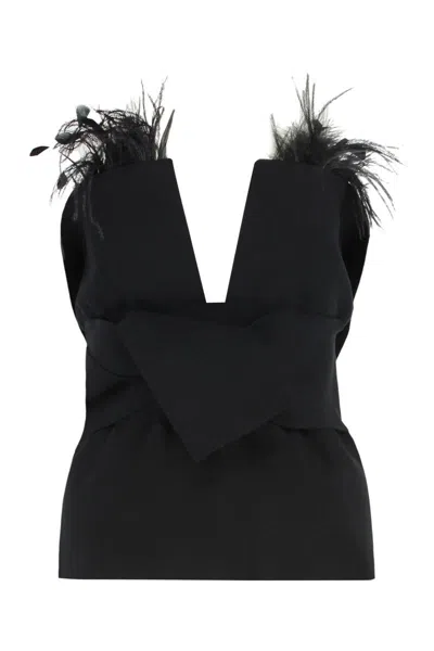 Alberta Ferretti Alberta Ferreti Elegant Top With Feathers In Black