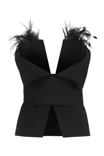 Alberta Ferretti Alberta Ferreti Elegant Top With Feathers In Black