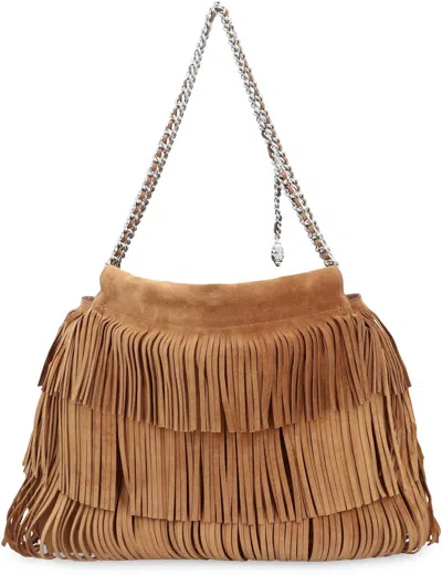 Tory Burch Fleming Brown Shoulder Bag With Chain Strap And Fringe Design In Suede Woman In Brown