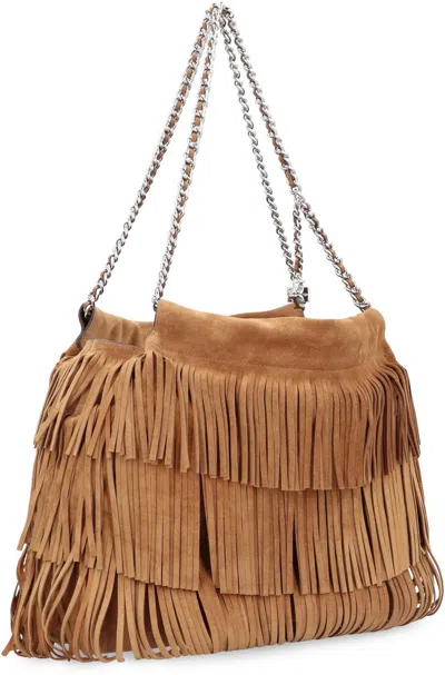 Tory Burch Fleming Brown Shoulder Bag With Chain Strap And Fringe Design In Suede Woman In Brown