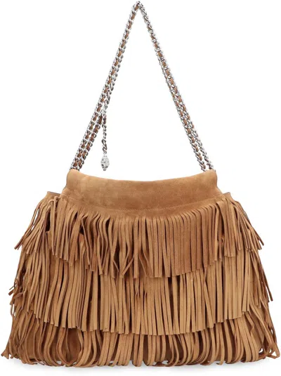 Tory Burch Fleming Brown Shoulder Bag With Chain Strap And Fringe Design In Suede Woman In Brown