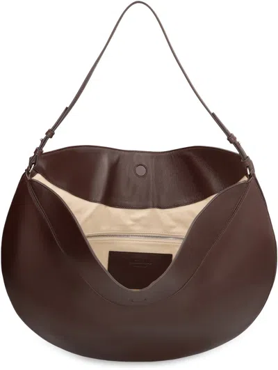 Jacquemus Le Calisso Rond Large Brown Shoulder Bag With Adjustable Strap And Embossed Logo In Leather Woman In Brown