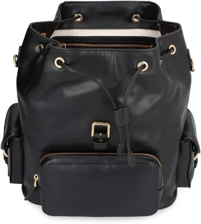Miu Miu Leather Backpack With Front And Side Pockets In Black