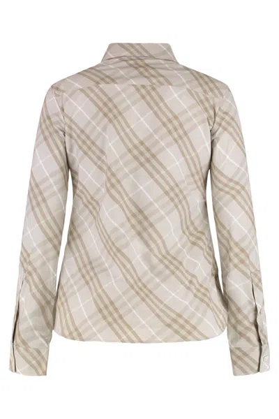 Burberry Women Beige Shirt With Pointed Collar And All-over Check Motif In Cotton Woman In Neutral