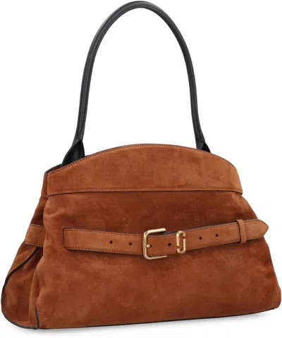 Marc Jacobs Dakota Suede Shoulder Bag With Buckle Straps In Brown