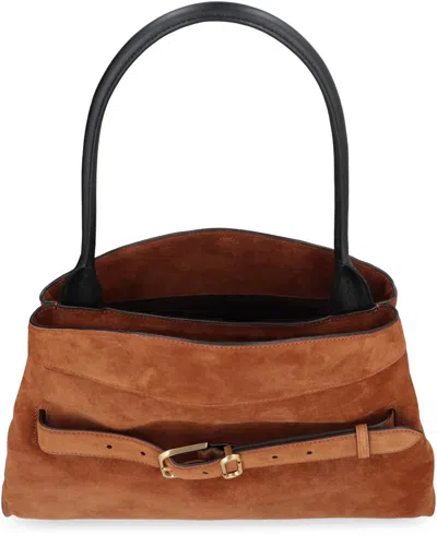 Marc Jacobs Dakota Suede Shoulder Bag With Buckle Straps In Brown