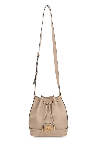 Chloé Cappuccino Leather Drawstring Bucket Bag In Neutral