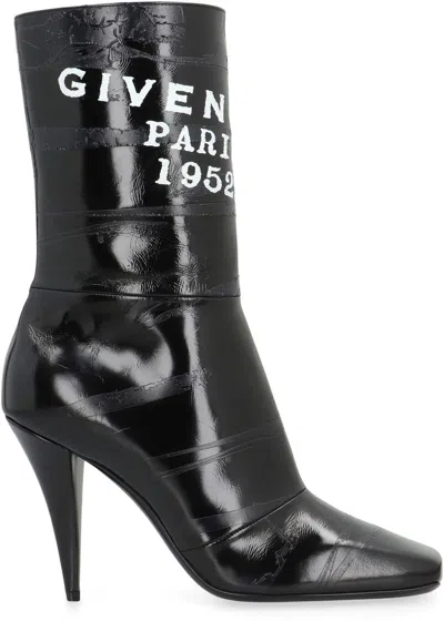Givenchy Sliced Square Patent Leather Ankle Boots In Black
