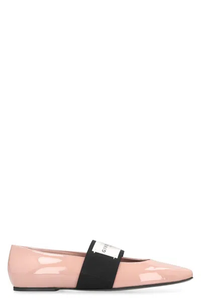 Givenchy Sliced Square Label Patent Leather Ballerina Flats In Pink