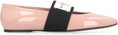 Givenchy Sliced Square Label Patent Leather Ballerina Flats In Pink