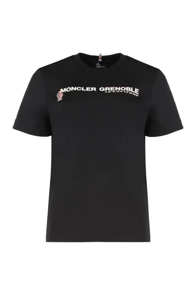 Moncler Crew Neck Top Ribbed Collar Short Sleeves In Black