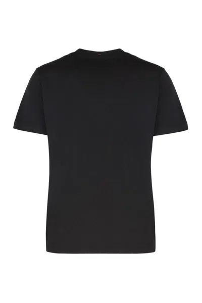Moncler Crew Neck Top Ribbed Collar Short Sleeves In Black