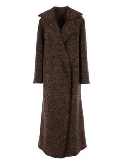Alberta Ferretti Herringbone Button Coat In Brown