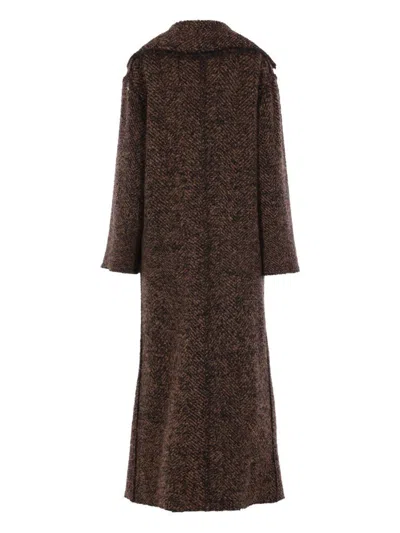 Alberta Ferretti Herringbone Button Coat In Brown