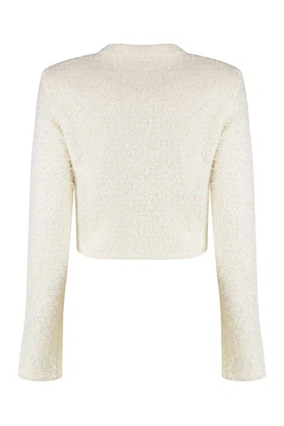 Self-portrait Wool Blend Cardigan In White