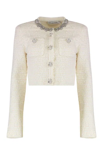 Self-portrait Wool Blend Cardigan In White