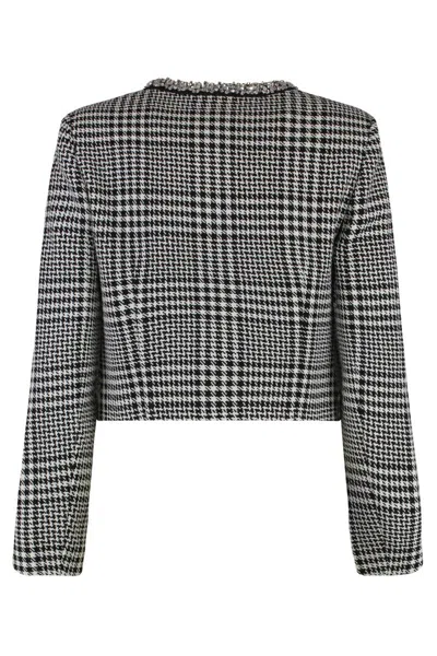 Self-portrait Houndstooth Wool Blend Jacket In Gray