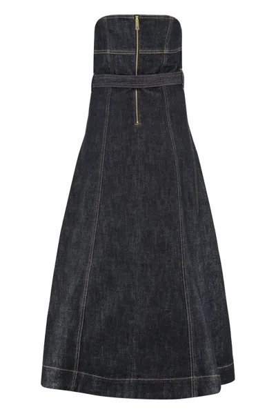Self-portrait Denim Bandeau Midi Dress In Black