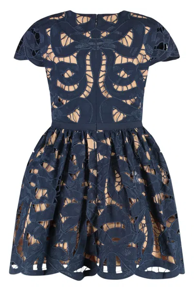 Self-portrait Mini Dress With Structured Bodice In Blue