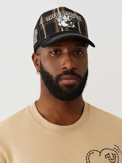 True Religion Plaid Trucker Hat In Black