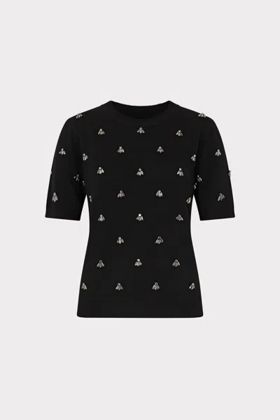 Milly Rosalyn Rhinestone Embellished Crewneck Top In Black