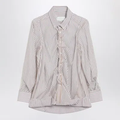 Maison Margiela Vertical Stripe Fitted Shirt With Ruffled Detail In Multi